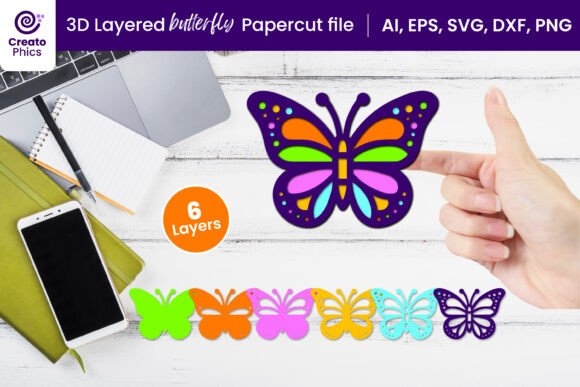 3D Layered Butterfly Paper Cutting SVG for Home Décor & Editorial Design
