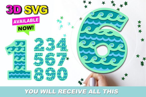 Aquatic Numbers 3D SVG: Stylish Shapes for Crafters & Etsy Sellers
