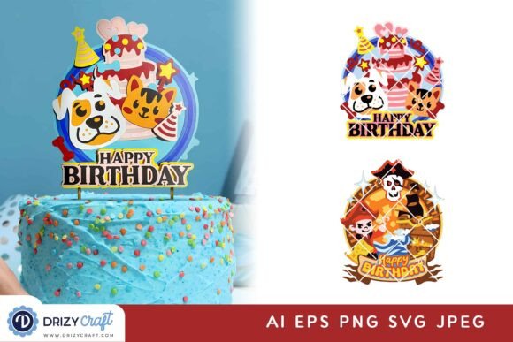 Cute Animal and Pirate Cake Topper 3D SVG for Birthday Crafts