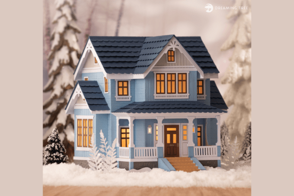 Frostwood Manor SVG: A Cozy 3D House Design for Festive Branding