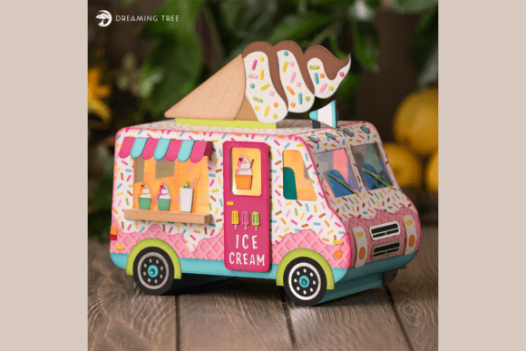 Ice Cream Truck Gift Box 3D SVG for Creative Sellers