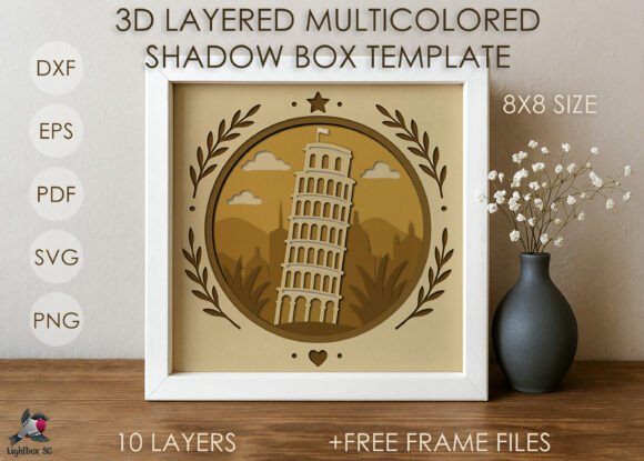 Leaning Tower of Pisa Shadow Box SVG: A 3D SVG for Unique Brand Packaging and Local Business Visuals