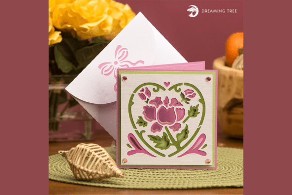 Pink Floral Card SVG: A Delicate 3D Greeting Card Design for Elegant Blog Graphics