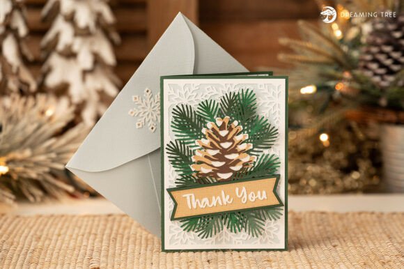 Snowy Pines Thank You Card 3D SVG for Christmas Crafting and Digital Sales